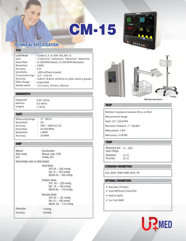 Multi Parameters Patient Monitor CM-15 - Best Quality CM-15 Patient BP ECG SPO2 Etc Monitors