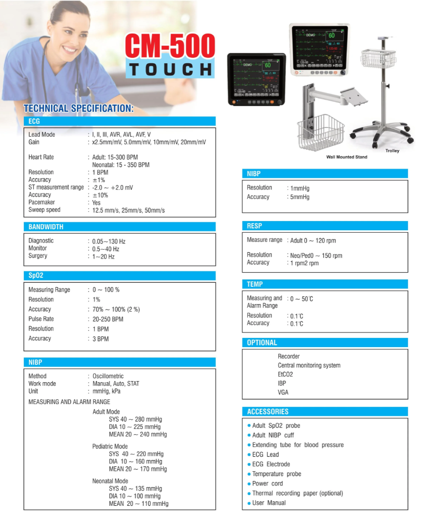 Multi-Parameter Patient Monitor CM500 in Pakistan - UPmed CM 500 Multi-parameter