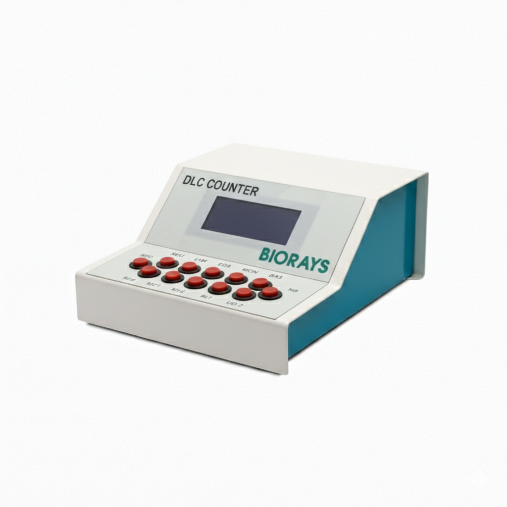 Biorays digital DLC counter with 12 red keys, liquid crystal display, and independent nRBC counting functionality.
