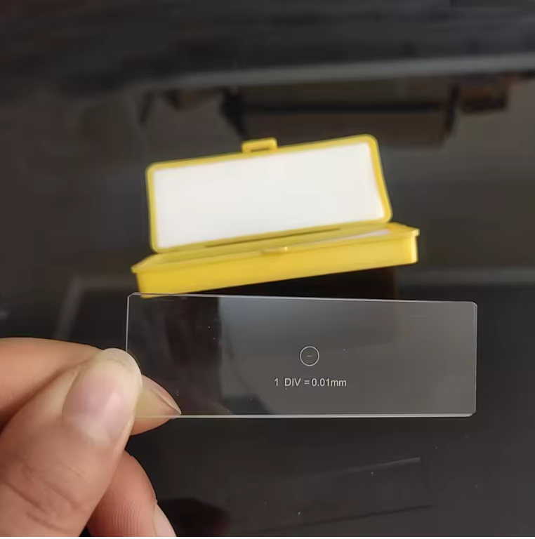 High-Precision 0.01mm Optical Glass Calibration Slide – Eyepiece Reticle & Stage Micrometer for Microscope Measurement